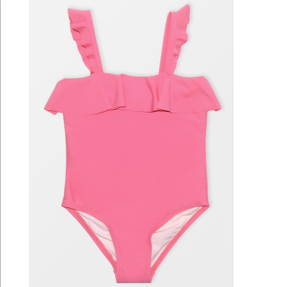 CupShe Girls' Joyful Retro Solid Ruffled One Piece Swimsuit